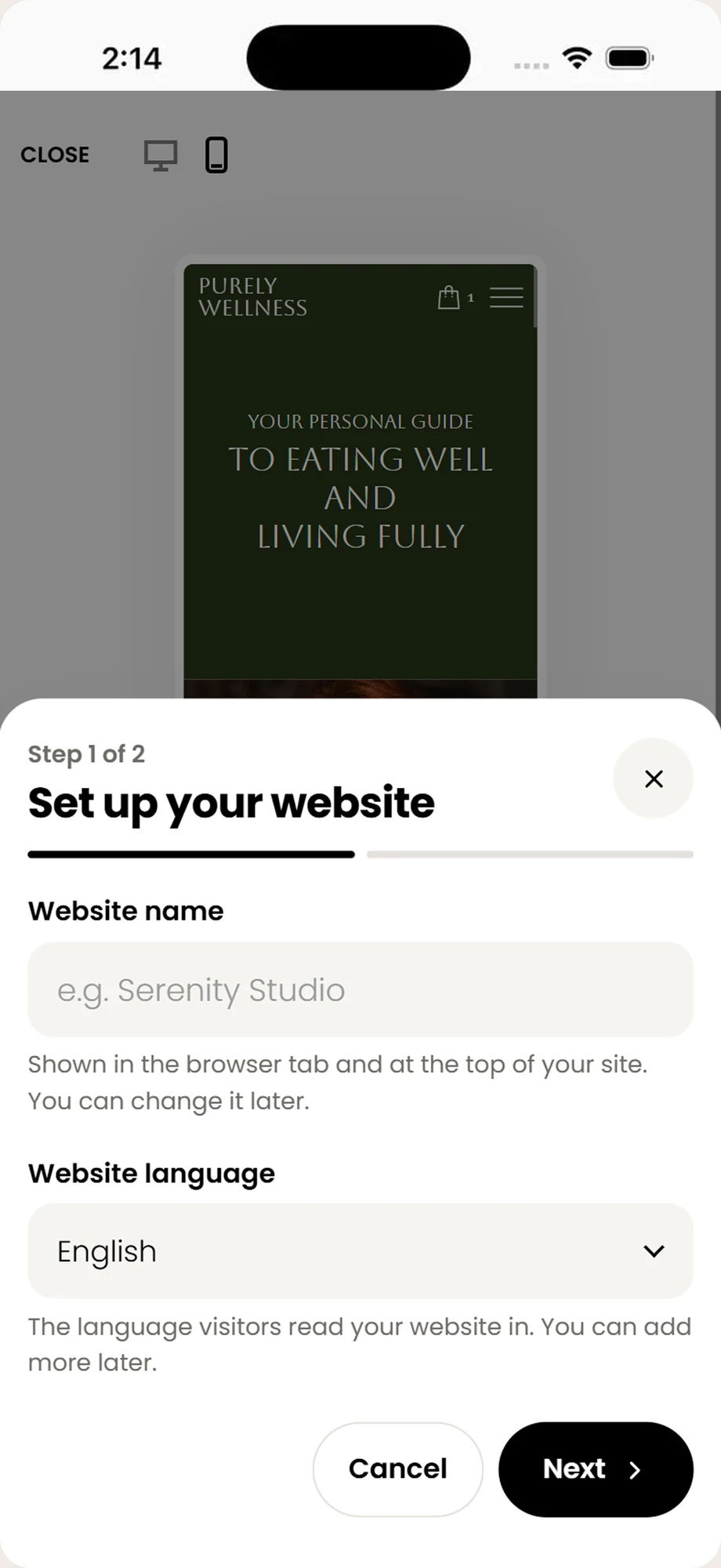 mobile website builder, drag and drop website builder, no code website builder, online store builder